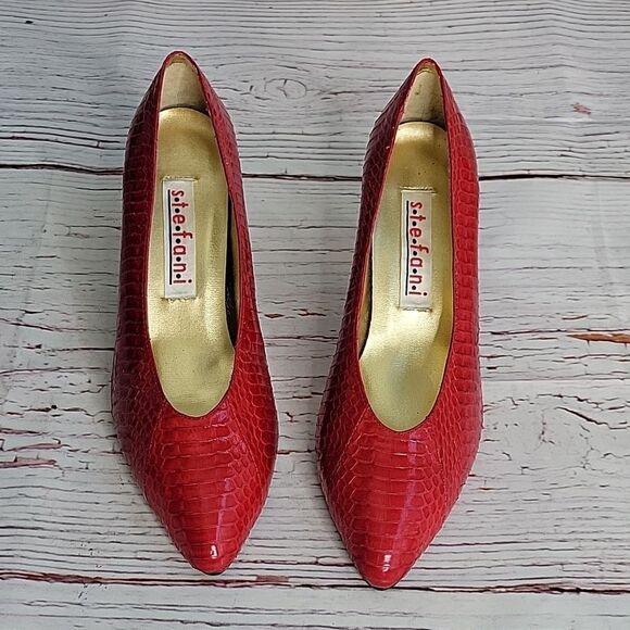 Stefani Red Leather Animal Print Prints Size 7.5 NWOT - Picture 3 of 10